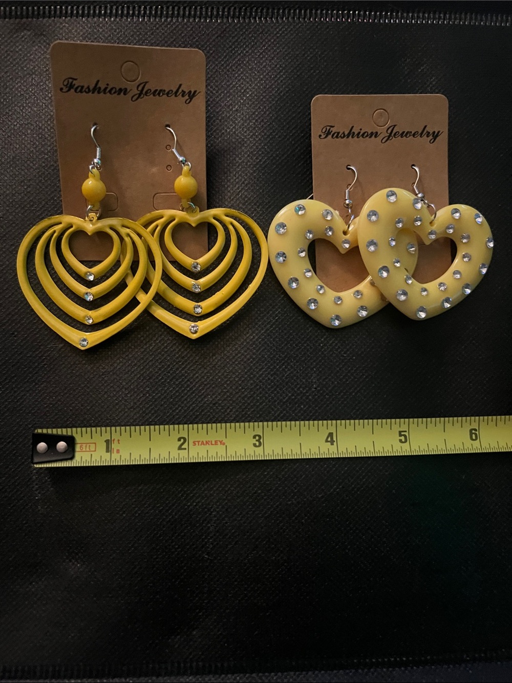 Fashion Jewelry Yellow Layered & Rhinestone Heart Earrings Set